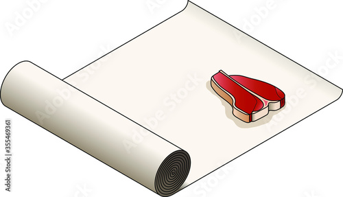 A roll of unbleached butcher paper with a raw T-bone steak. 