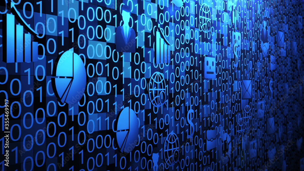 8K 3D Business and Technology Icons Spin and Hover on The Random Binary ...