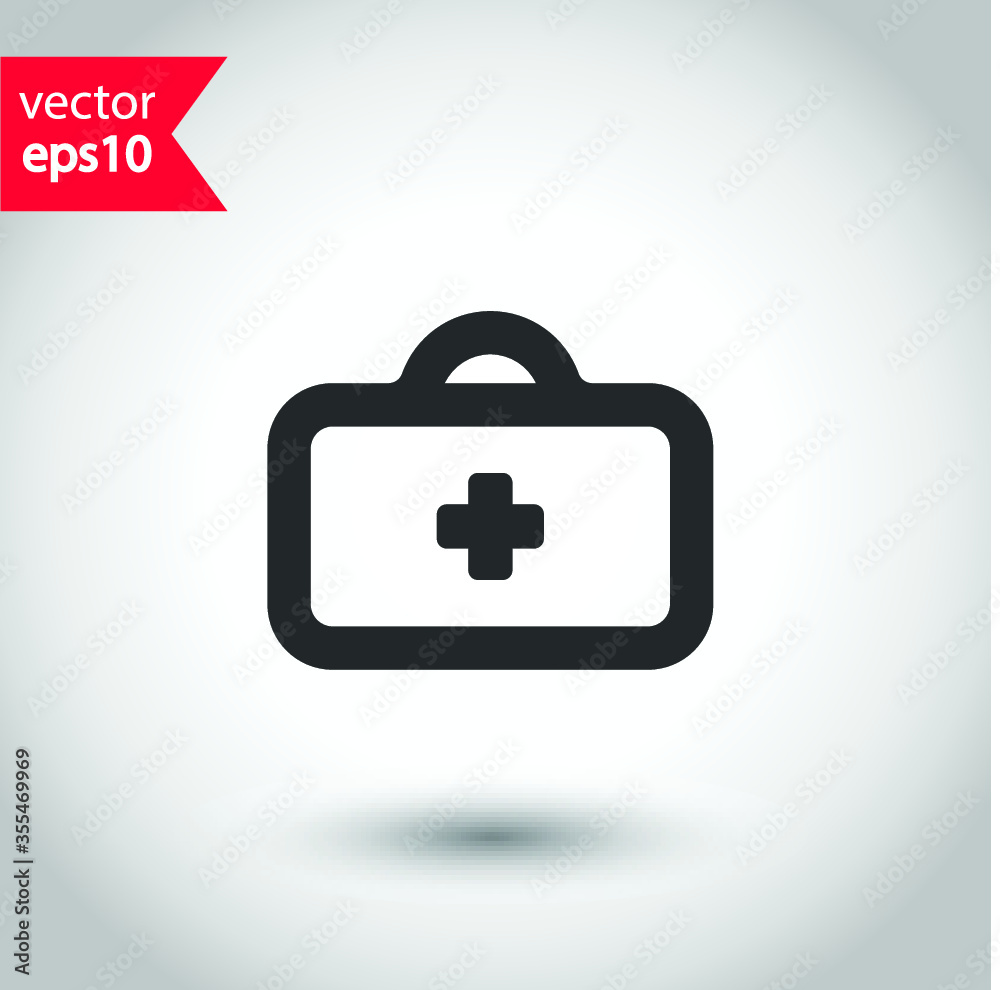 First aid kit icon. Medical hospital first aid kit flat sign design. Studio background. EPS 10 symbol pictogram First aid kit icon. Medical hospital first aid kit flat sign design. Studio background. EPS 10 symbol pictogram