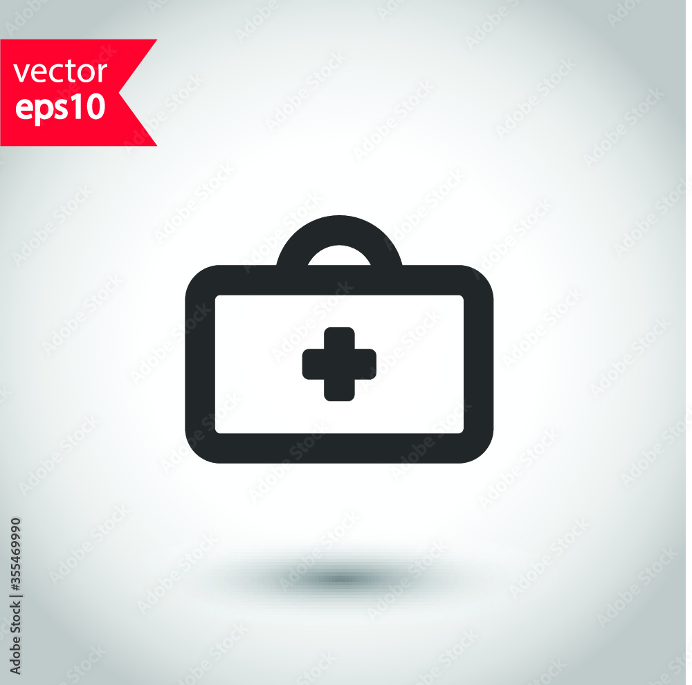 First aid kit icon. Medical hospital first aid kit flat sign design. Studio background. EPS 10 symbol pictogram First aid kit icon. Medical hospital first aid kit flat sign design. Studio background. EPS 10 symbol pictogram