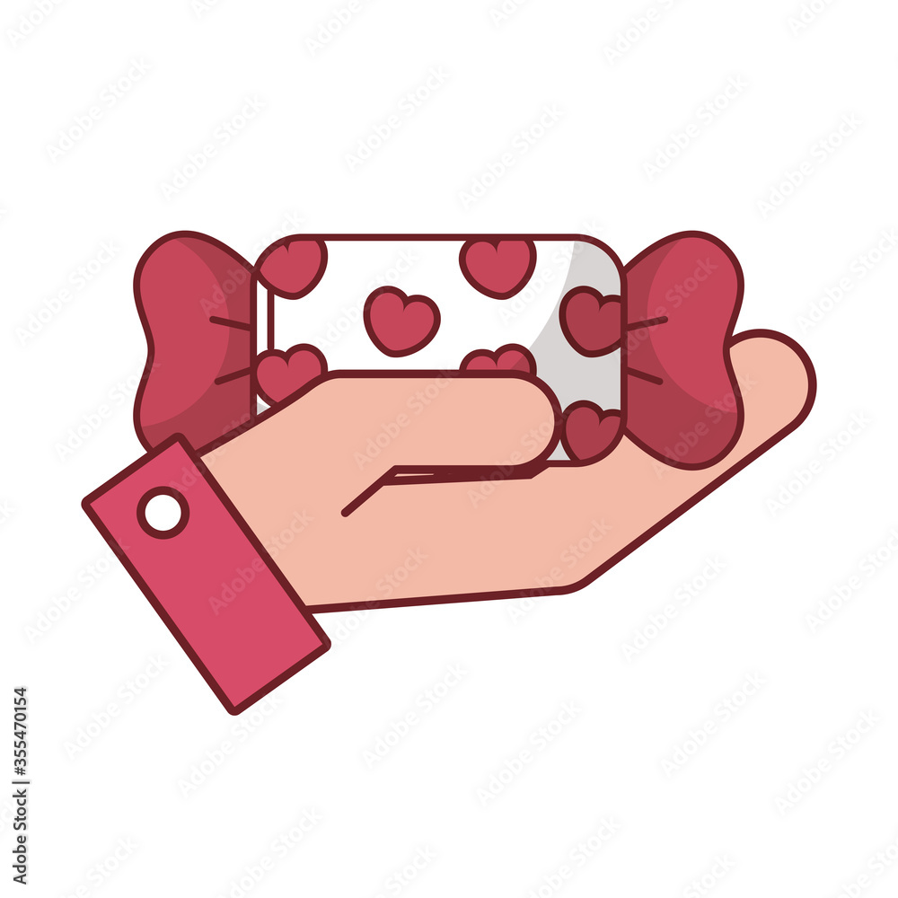 Love hearts candy over hand vector design Love hearts candy over hand vector design
