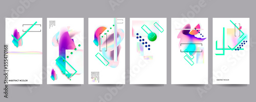 Music fest set. Electronic sound. Night dance lifestyle holiday. Fluid holographic summer poster and music fest flyer techno show brochure layout