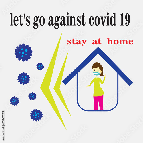 Coronavirus Stay home Stay safe, people stay at home to protect from COVID-19 Coronavirus spreading concept, woman reading book safely at home with house holding umbrella protect from virus pathogen.