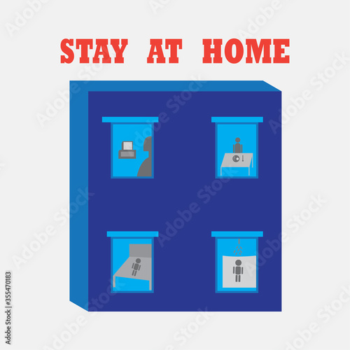 Coronavirus Stay home Stay safe, people stay at home to protect from COVID-19 Coronavirus spreading concept, woman reading book safely at home with house holding umbrella protect from virus pathogen.