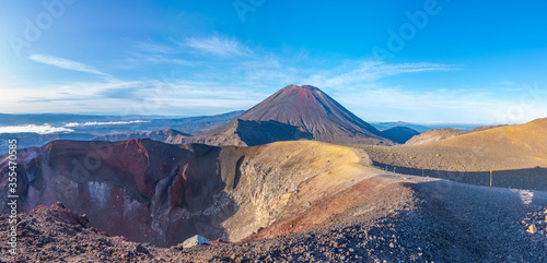 Red crater and Mount Ngauruhoe at Tongariro national park in New Zealand photo