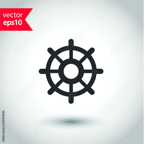 Ship handwheel icon. Cruise handwheel. Sailor handwheel icon. Rudder vector icon. Studio background. EPS 10 vector flat sign.