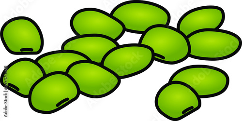 A handful of green edamame (soy beans) beans.