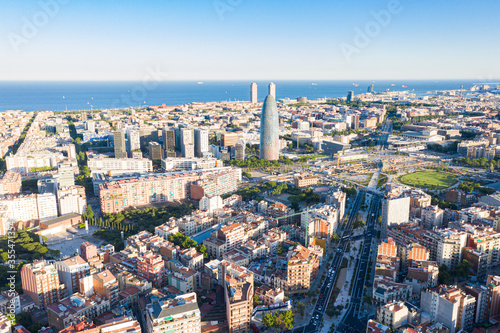 Aerial view over the beautiful Barcelona, Spain. 