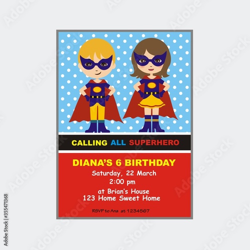 Superhero Boy and Girl Birthday Invitation