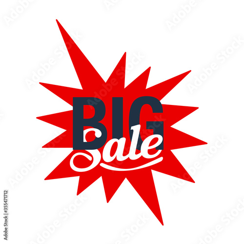 Big sale sticker or button - message inside starburst shape - vector isolated element