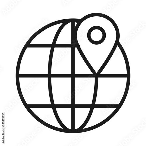 global sphere with location pin icon, line style