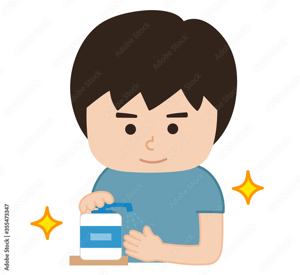 Boy washing his hands using a hand sanitizer. Vector illustration isolated on white background. Boy washing his hands using a hand sanitizer. Vector illustration isolated on white background.