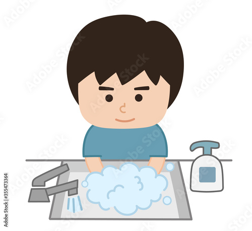 手洗いをする男の子 イラスト