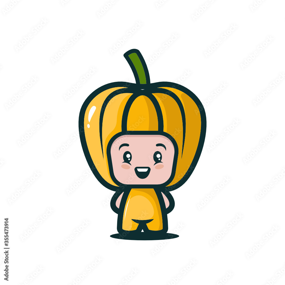 Simple and cute children wearing fruit costume mascot character logo design template vector Simple and cute children wearing fruit costume mascot character logo design template vector
