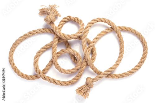 ship rope with sea knot on white background