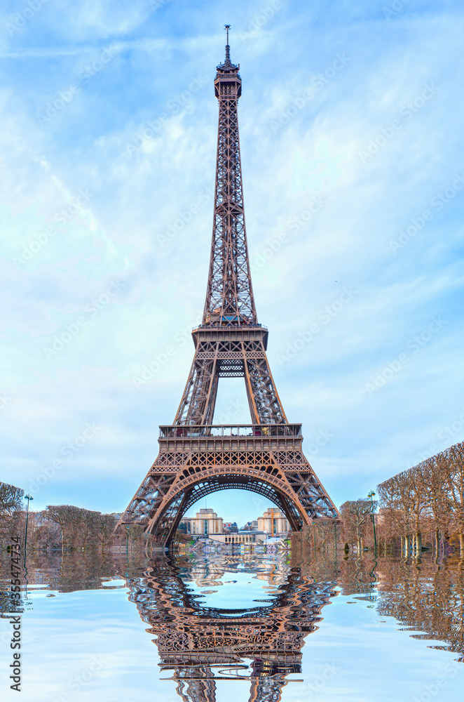 Eiffel tower in Paris, France. The Eiffel tower is the most visited touristic attraction in France.