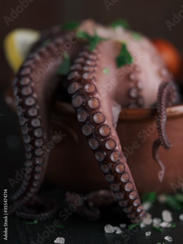 close-up of a fried octopus