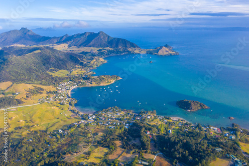 Aerial view of Taurikura bay in New Zealand photo