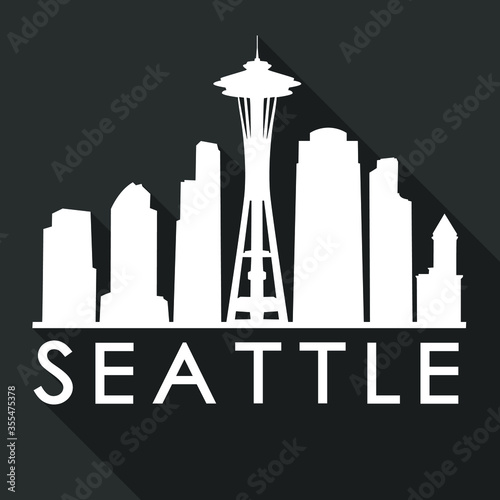 Seattle Flat Icon Skyline Silhouette Design City Vector Art Famous Buildings