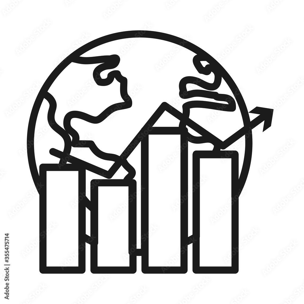 earth planet with graphic bar chart, line style