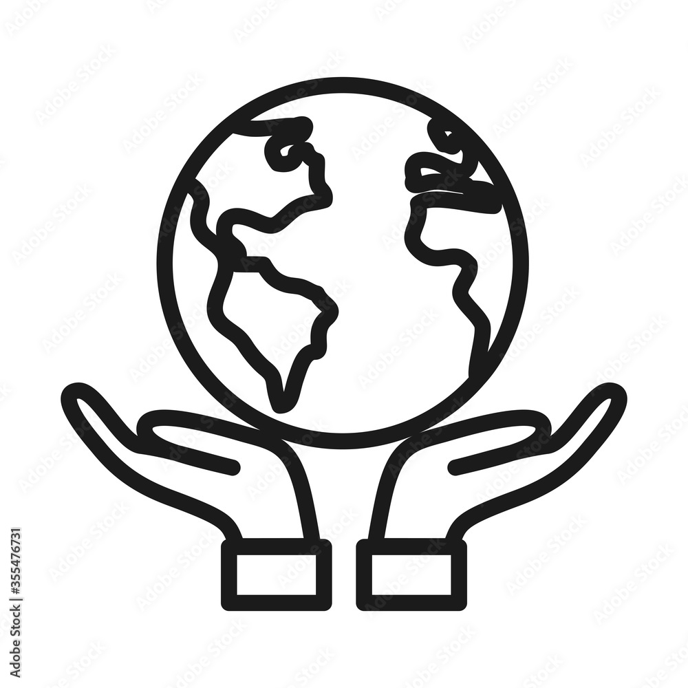 hands with earth planet up, line style hands with earth planet up, line style