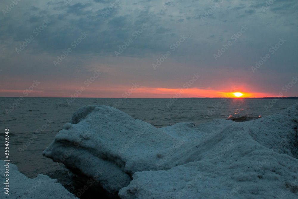 Port stanley beach in winter at sunset. Ontario Canada photograph