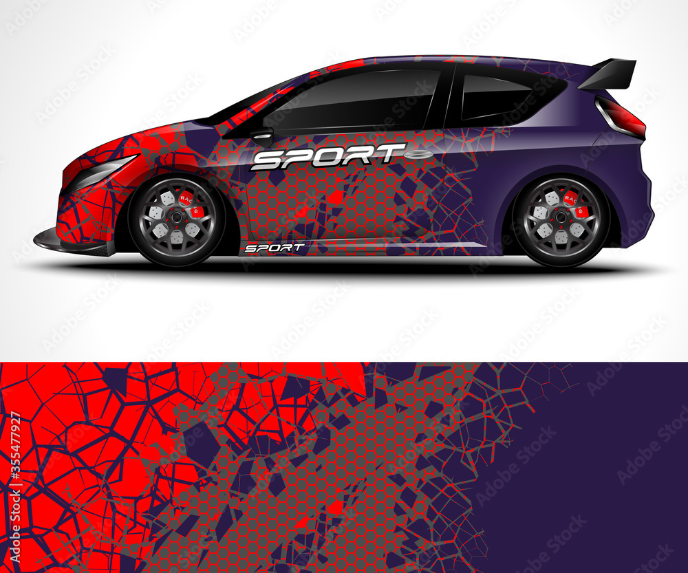 Naklejka premium Racing sport car wrap design and vehicle livery