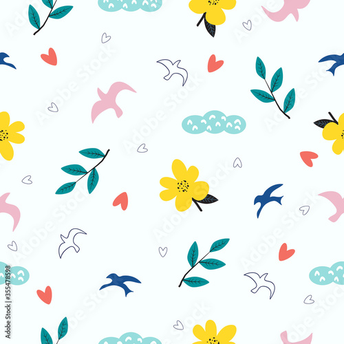 Cute hand drawn vintage floral pattern seamless background vector illustration for design 