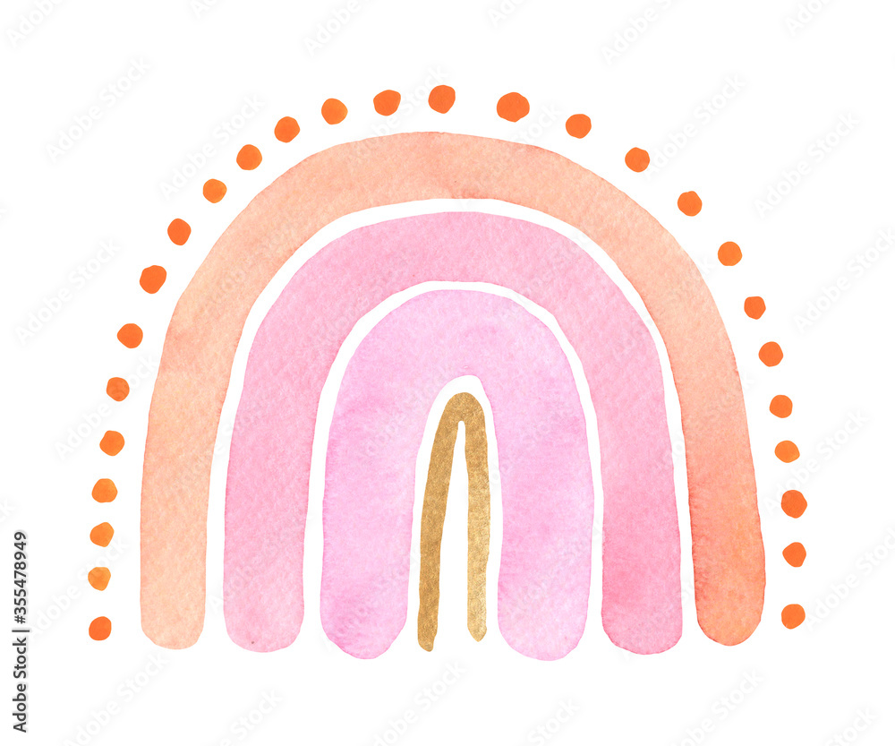 Watercolor hand painted cute boho rainbow isolated on white background ...
