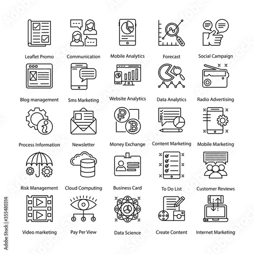  Collection of Internet and Digital Marketing Lined Icons 