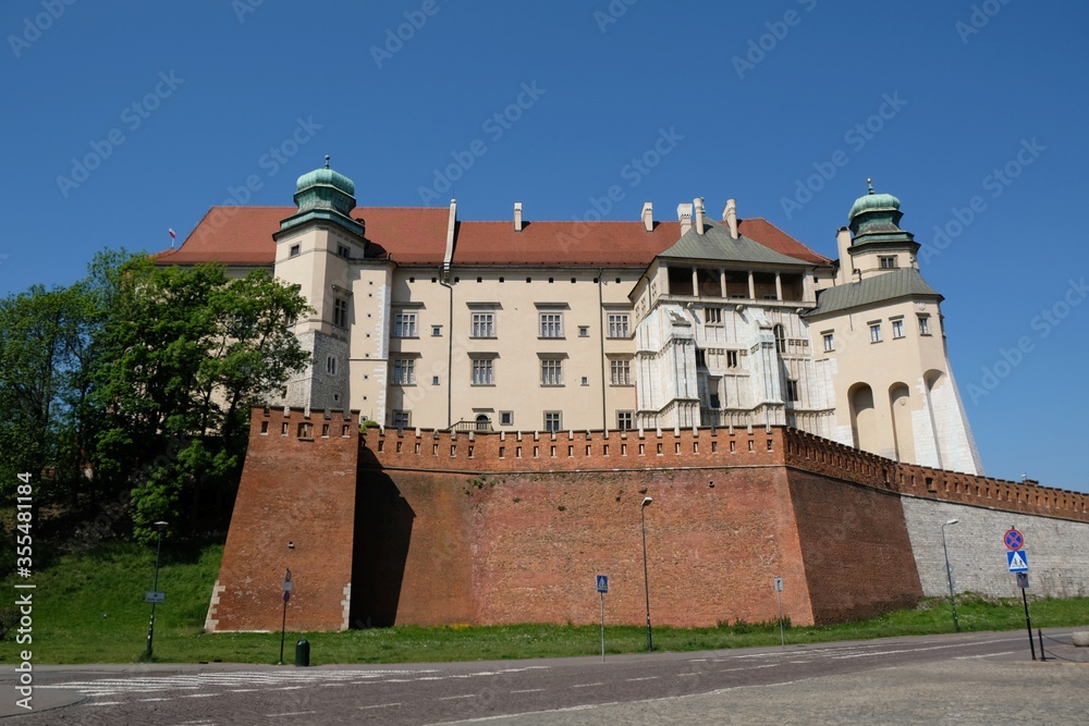 Wawel Royal Castle in Krakow, Poland. Exterior view with defensive walls.
