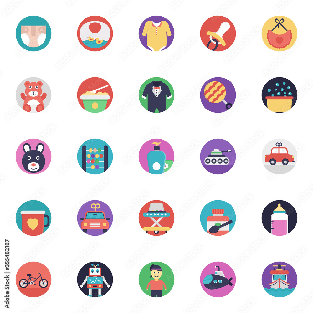 
Baby and Kids Flat Vector Icons Collection 
