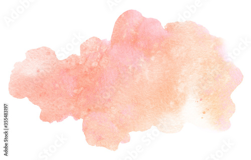 Abstract watercolor light orange brush stroke with stains isolated on white background