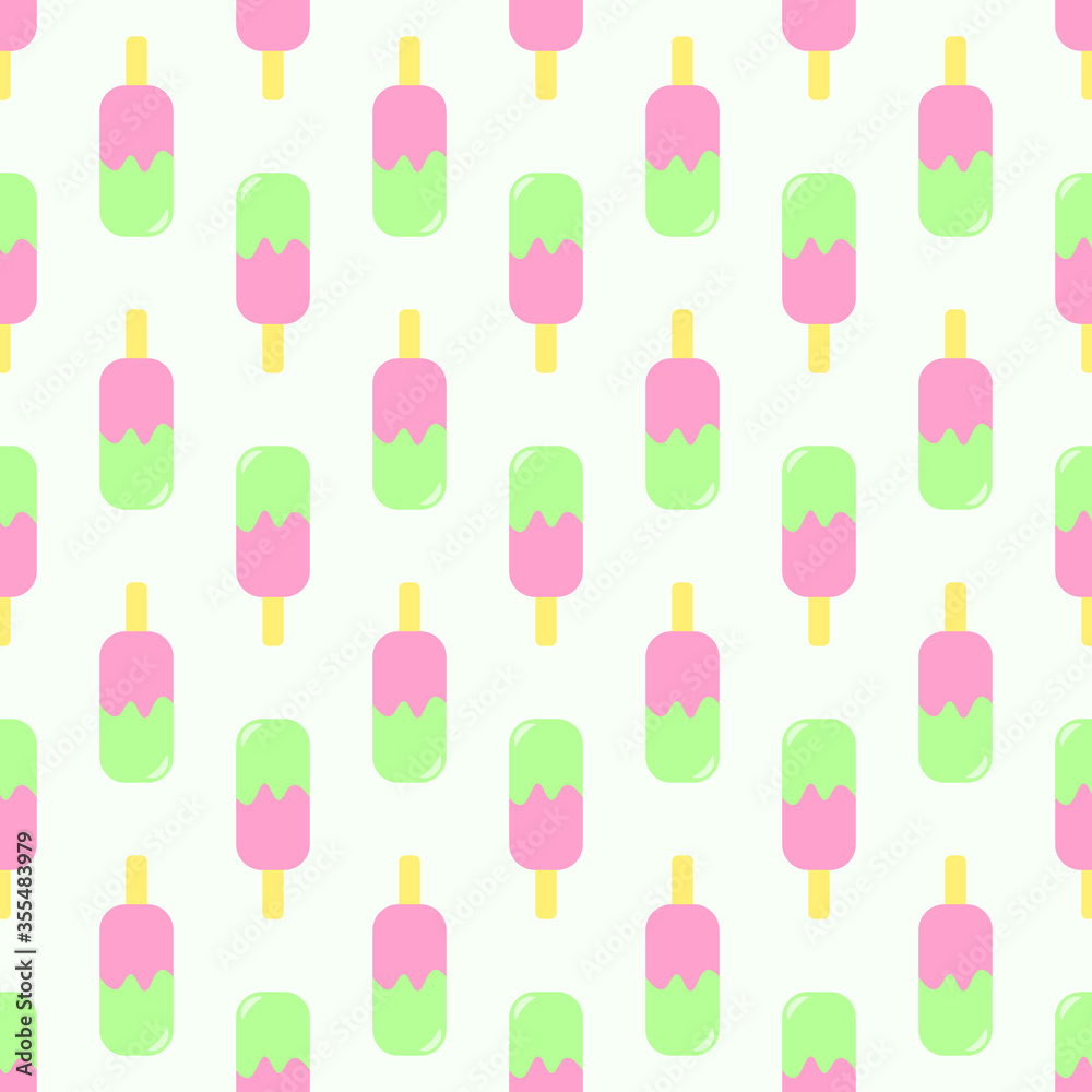 Vector seamless pattern of ice cream. Ice cream with fruit juice. Popsicle on a stick Vector seamless pattern of ice cream. Ice cream with fruit juice. Popsicle on a stick