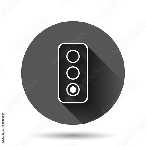 Semaphore icon in flat style. Traffic light vector illustration on black round background with long shadow effect. Crossroads circle button business concept.