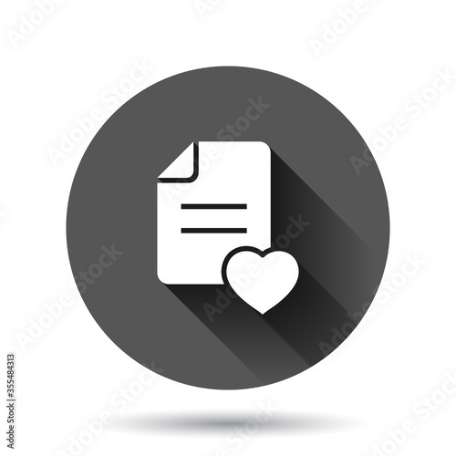 Wishlist icon in flat style. Like document vector illustration on black round background with long shadow effect. Favorite list circle button business concept.
