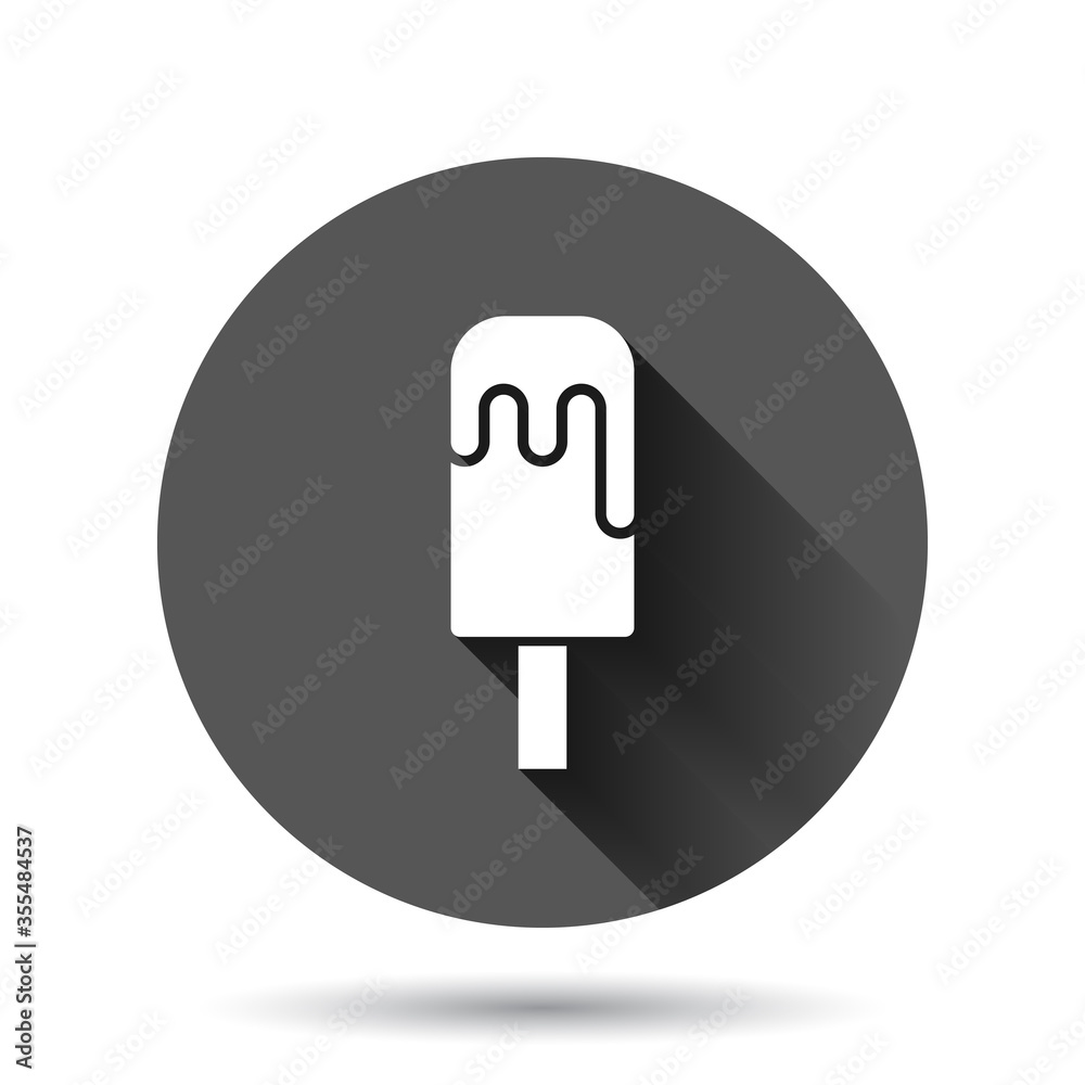 Ice cream icon in flat style. Sundae vector illustration on black round background with long shadow effect. Sorbet dessert circle button business concept. Ice cream icon in flat style. Sundae vector illustration on black round background with long shadow effect. Sorbet dessert circle button business concept.