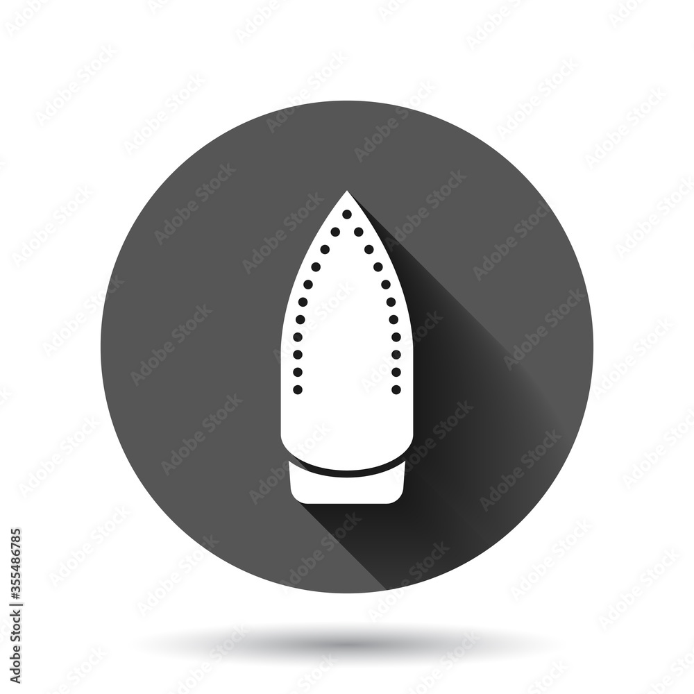 Iron icon in flat style. Laundry equipment vector illustration on black round background with long shadow effect. Ironing circle button business concept. Iron icon in flat style. Laundry equipment vector illustration on black round background with long shadow effect. Ironing circle button business concept.