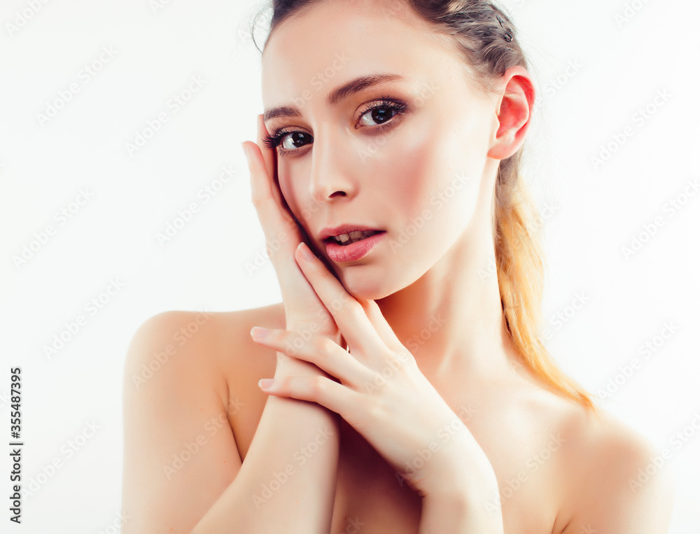 Fototapeta premium young pretty caucasian woman spa isolated on white background, beauty people making cosmetic care concept