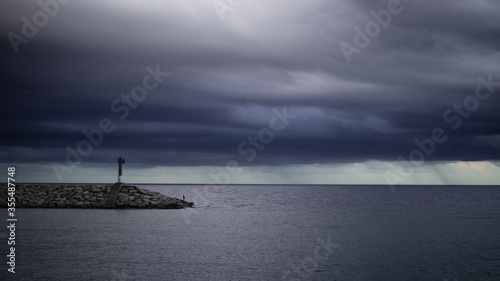 Port located in the town of Arenys de Mar - Catalunya, on a gray day and with heavy rain on the horizon