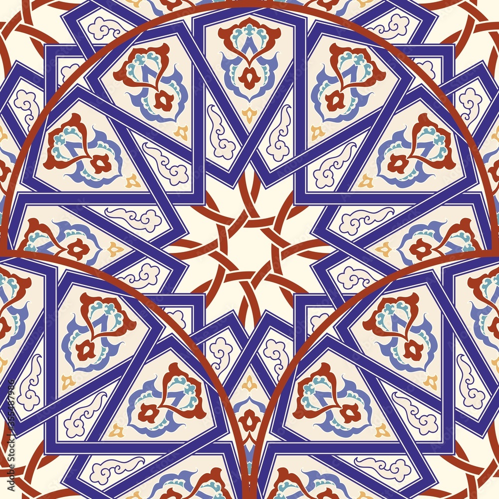Seamless turkish colorful pattern. Vintage multicolor pattern in Eastern style. Endless floral pattern can be used for ceramic tile, wallpaper, linoleum, textile, web page background. Vector