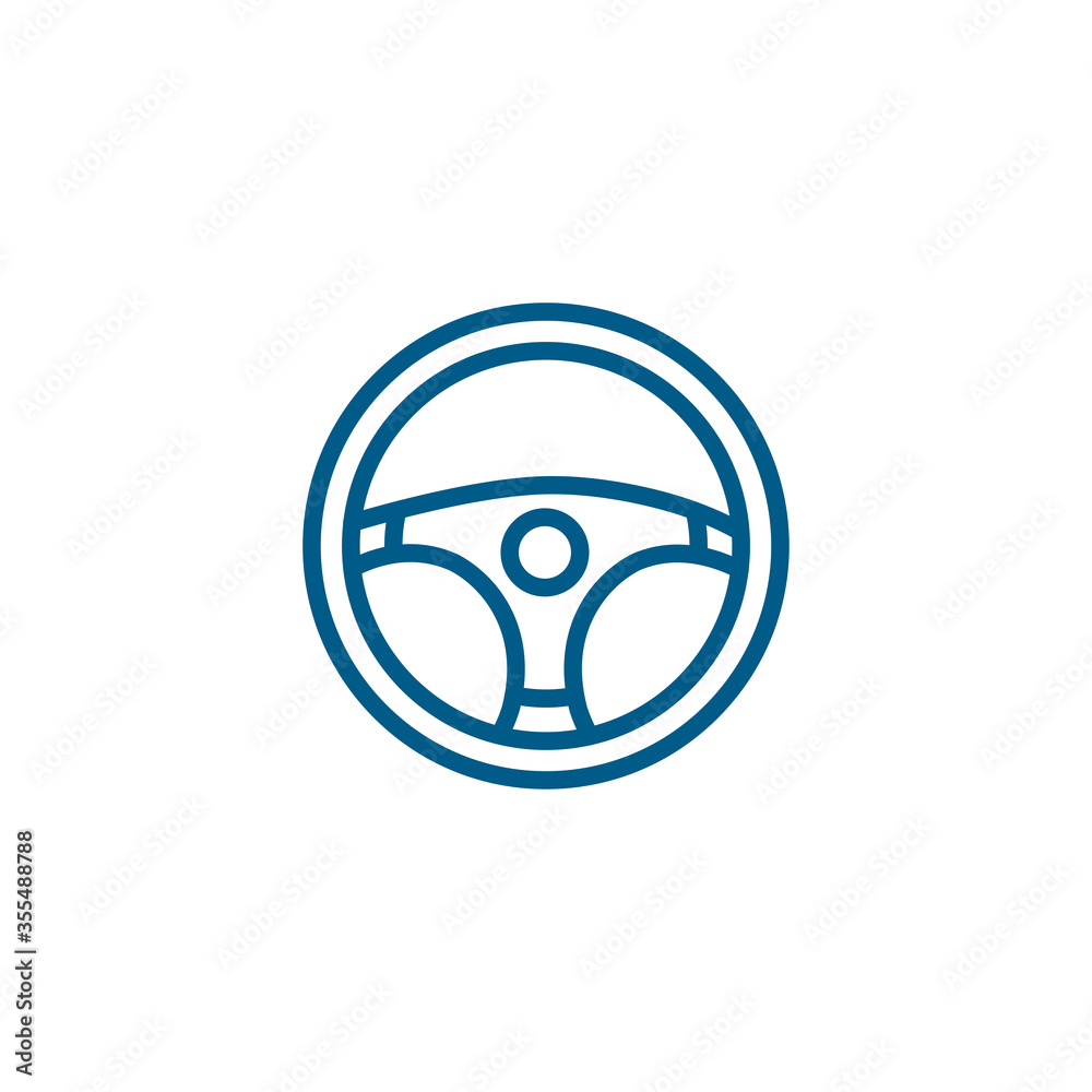 Car Steering Wheel Line Blue Icon On White Background. Blue Flat Style Vector Illustration