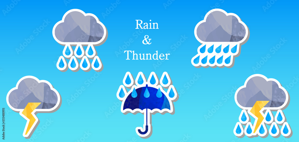 アートな切り抜き風の天気のイラストのセット 雨 雷 Stock Vector Adobe Stock
