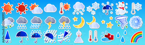 アートな切り抜き風の天気のイラストのセット、アイコン