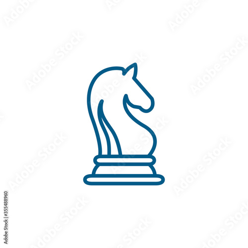 Chess Knight Line Blue Icon On White Background. Blue Flat Style Vector Illustration