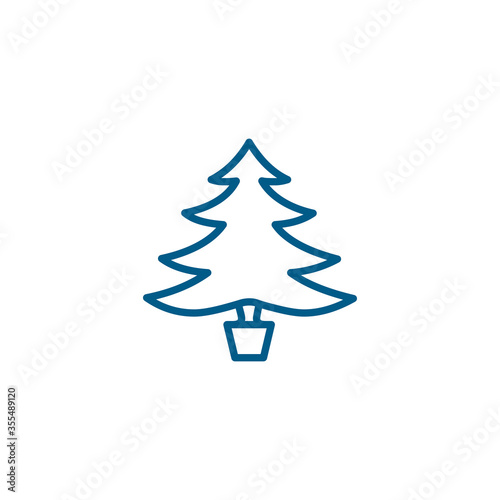 Christmas Tree Line Blue Icon On White Background. Blue Flat Style Vector Illustration