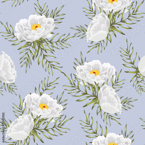 Seamless vector pattern with peony flowers. Boranical hand drawn background. Textile fabric design. photo