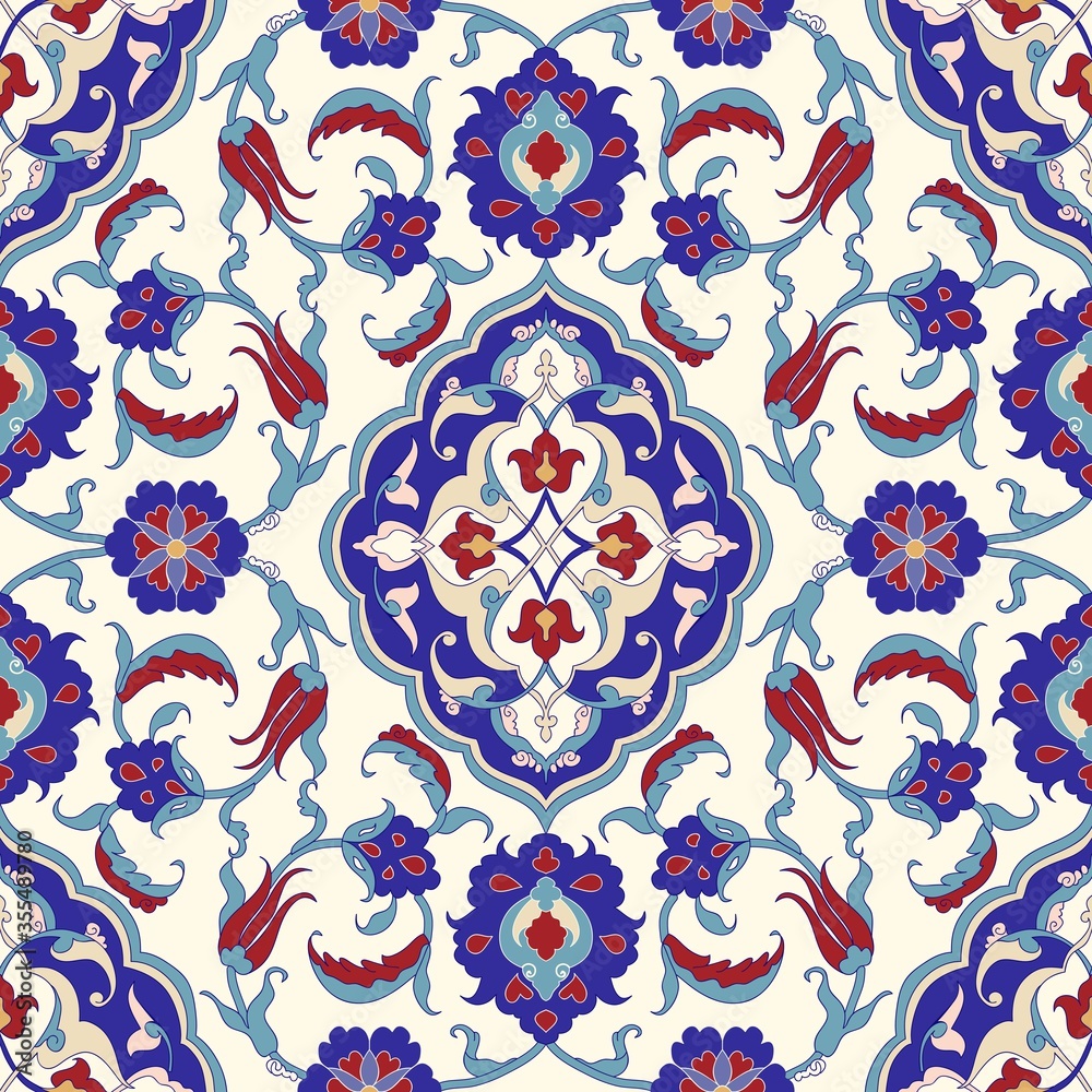 Seamless turkish colorful pattern. Vintage multicolor pattern in Eastern style. Endless floral pattern can be used for ceramic tile, wallpaper, linoleum, textile, web page background. Vector