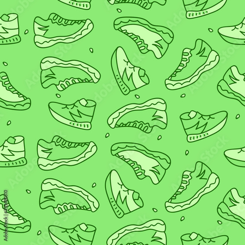 Seamless pattern with green sneakers. Vector illustration.