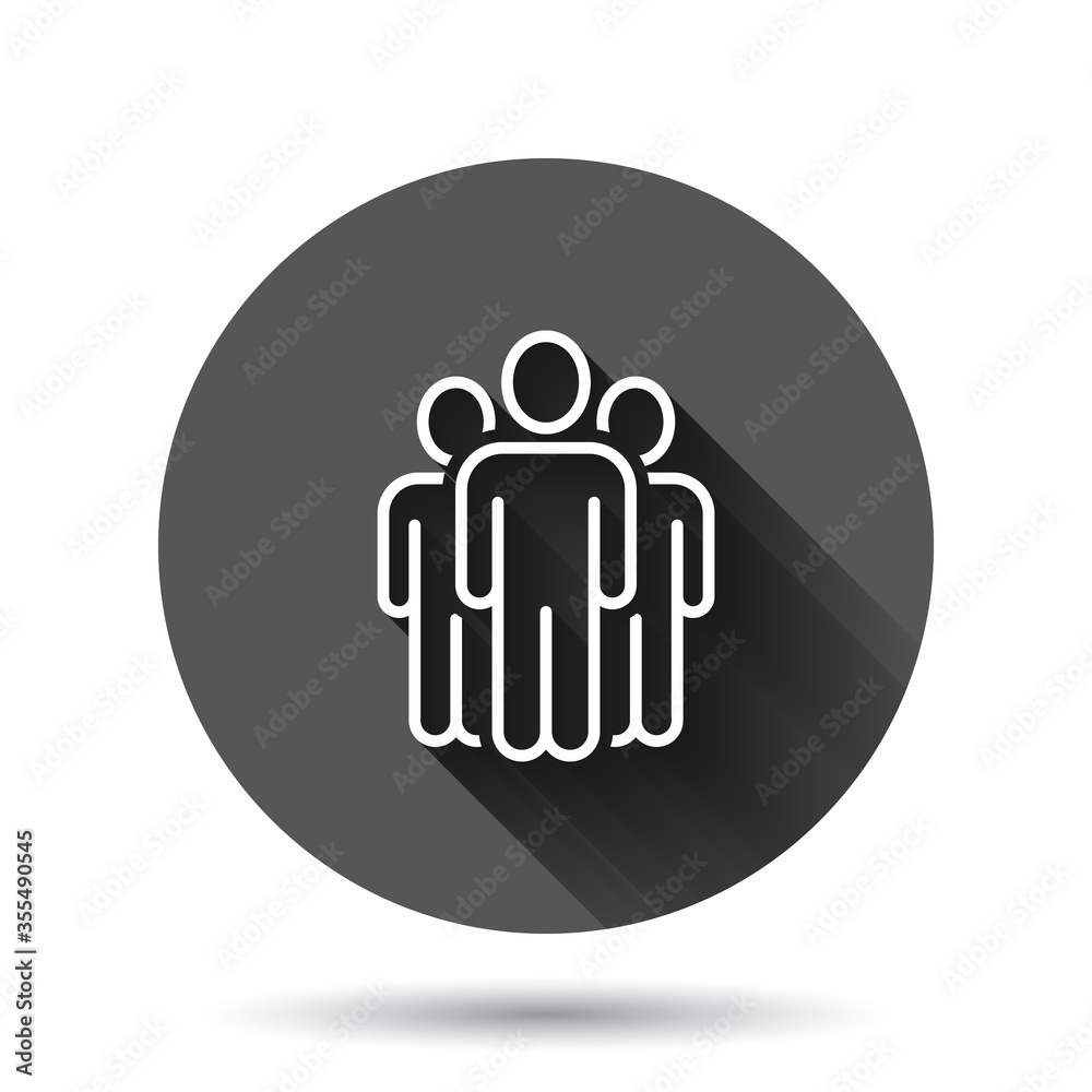 People communication icon in flat style. People vector illustration on black round background with long shadow effect. Partnership circle button business concept. People communication icon in flat style. People vector illustration on black round background with long shadow effect. Partnership circle button business concept.